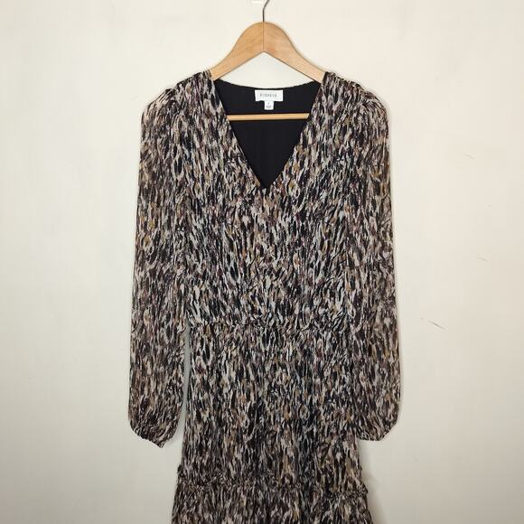 Evereve Demi Mini Dress Chiffon Long Sheer Sleeve Metallic - Picture 2 of 9